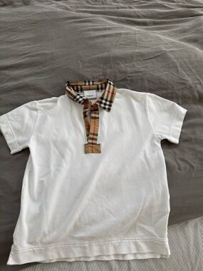 Burberry White Polo with Signature Nova Check Collar and Placket